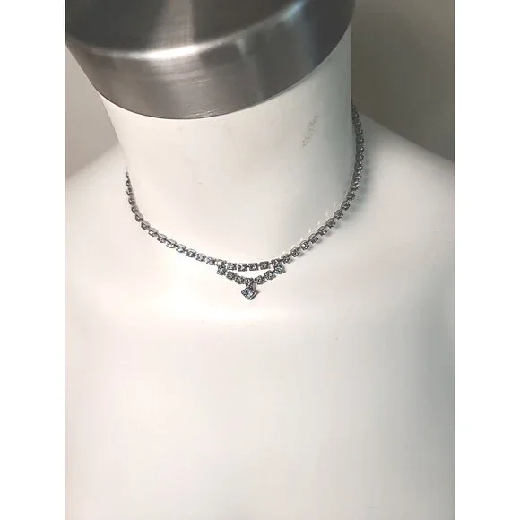 Vintage 1950s Baby Blue Rhinestone 16" Necklace - Picture 2 of 8